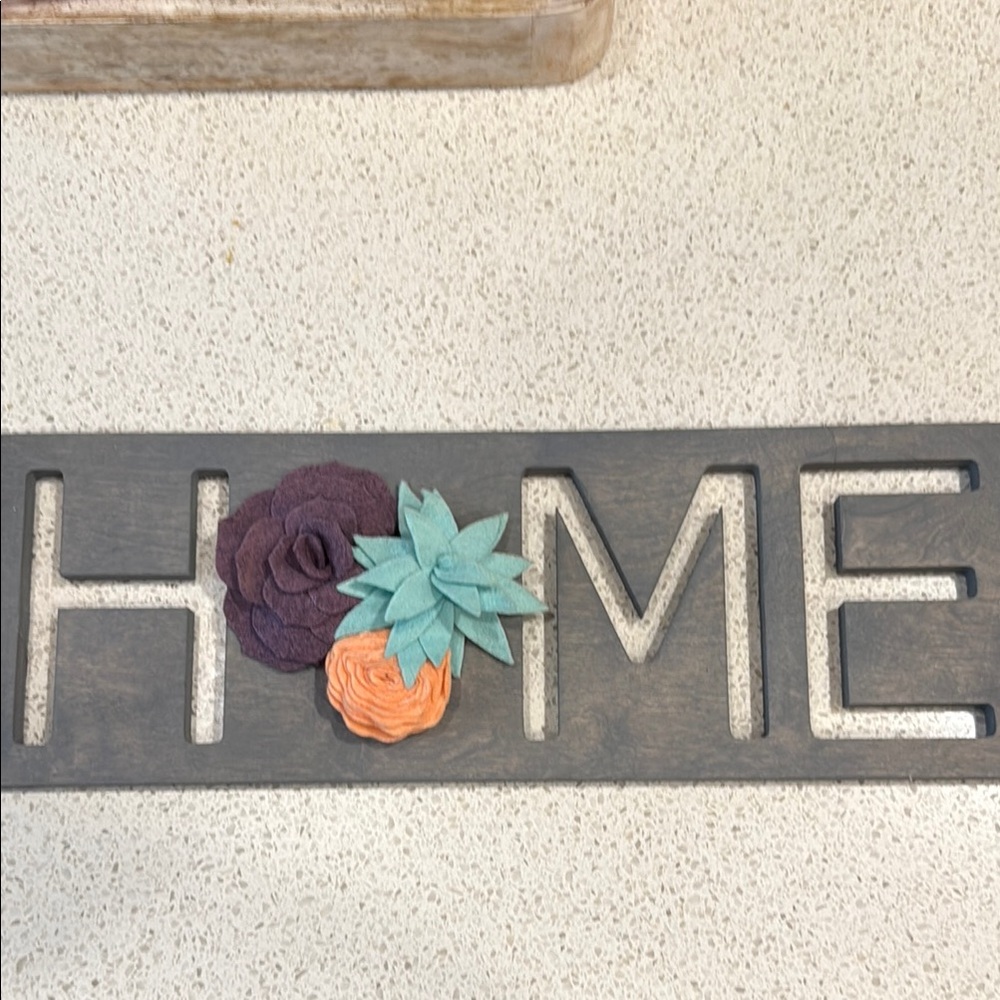 Decorative HOME Sign with Floral Accents